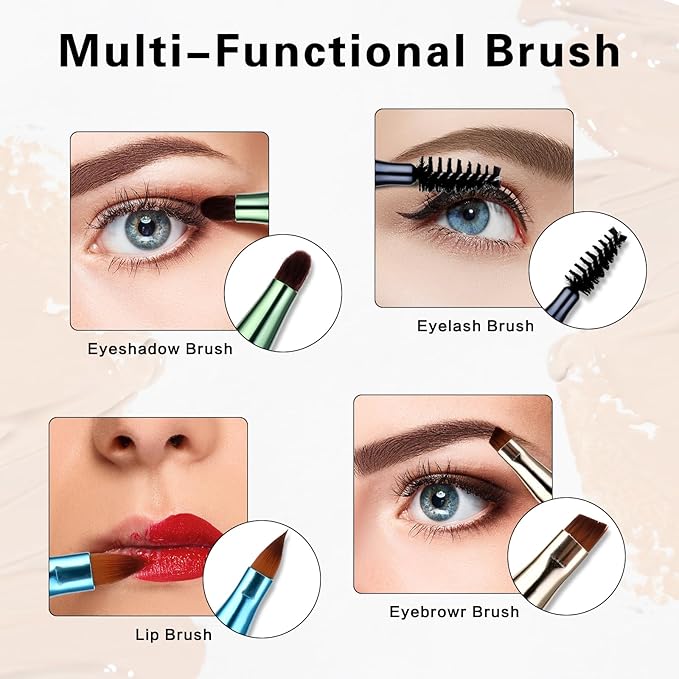 Simarro 4 in 1 Makeup Brush Set, Portable Travel Size Make Up Brushes - Detachable Eyeshadow, Eyebrow, Screw, Lip Brush for Foundation, Concealer, Powder Liquid (Multicolor)