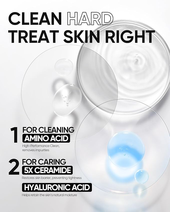 5X Ceramide Low pH Facial Cleanser, Gentle Hydrating Face Wash with Hyaluronic Acid, Daily Face Wash for Dry to Normal Skin, Sensitive Skin Tested, Not Tight, Fragrance Free