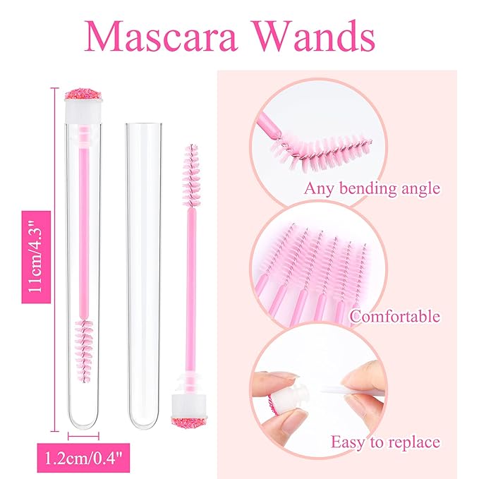 50-Piece Disposable Mascara Brushes - Eyelash Brushes, Diamond Mascara Wands with Tube, Makeup Tool, Lash Spoolies, Sanitary Brushes, Lash Extension Supplies (Tube Star D Pink 50)