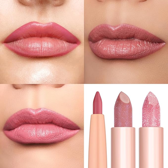 Oulac Lipstick & Lipliner Set 3PCS High Impact Lipcolor with Moisturizing Formula, Vegan Beauty, Full-Coverage Lip Color, Gift Lipstick for Women, 04+PG05+PG10