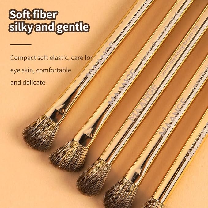 MAANGE 15 PCS Makeup Brushes Double-ended Makeup Brush Set Double Sided Angled/Round Top Brush Foundation Contour Blending Eyebrow Eyeshadow Concealer (Coffee Gold)