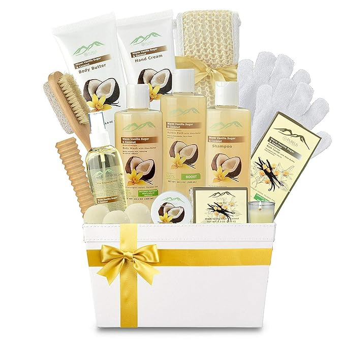 Vanilla Coconut Spa Gift Set Bath & Body Gift Basket. Natural Large Spa Basket! #1 Spa Gift Basket for Women and Men!