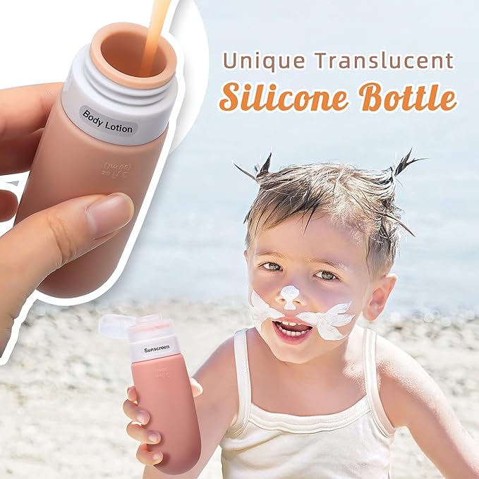 3oz Travel Bottles for Toiletries,Silicone Leak Proof Squeezable Travel Containers,TSA Approved Travel Essentials Bag for Shampoo Conditioner,5 Pack,Brown Pack