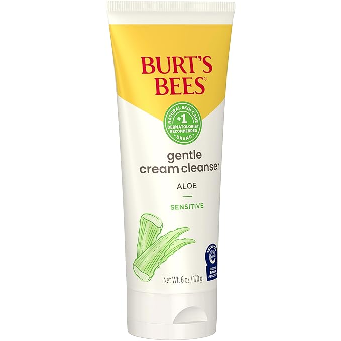 Burt's Bees Gentle Cream Cleanser with Aloe for Sensitive Skin, 98.9% Natural Origin, 6 Ounces