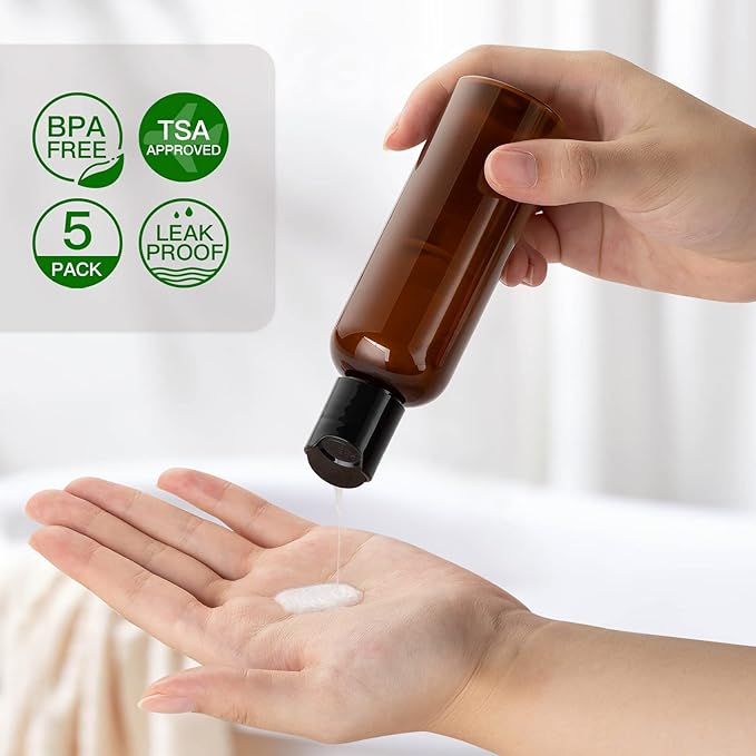 Travel Bottles for Toiletries 3.4 oz - Travel Size Containers for Shampoo Plastic - Small Empty Lotion Squeeze Bottle for Liquid TSA Approved - Leak Proof Mini Conditioner Refillable Amber 100ml