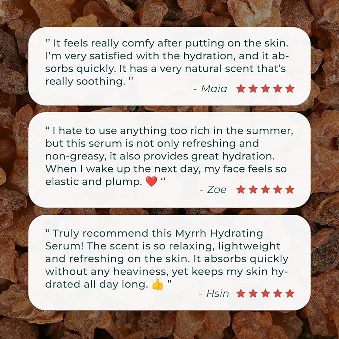 Inna Organic Myrrh Hydrating Serum, hydrating & moisturizing, strengthen moisturizing effect, EWG verified clean beauty, COSMOS certified organic, vegan beauty, cruelty free skin care