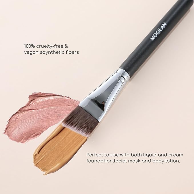Flat Foundation Makeup Brush Angled Thin for Liquid Cream Foundation Blending,Facial Mask,Primer and Body Painting,Streak-Free Makeup,Buildable Coverage,Vegan Bristles Face Brush, Black