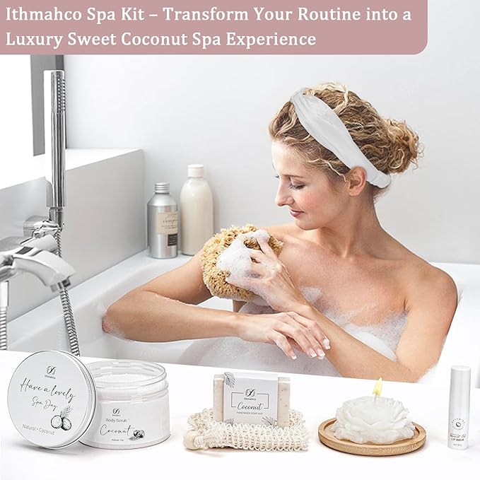 Spa Gifts for Women, Bath and Body Gift Basket Birthday Gifts for Women, Coconut Home Spa Set Relaxation Self Care Gift for Woman, Thank You Baskets Body Care Set for Mom Wife Sister Friends Coworker