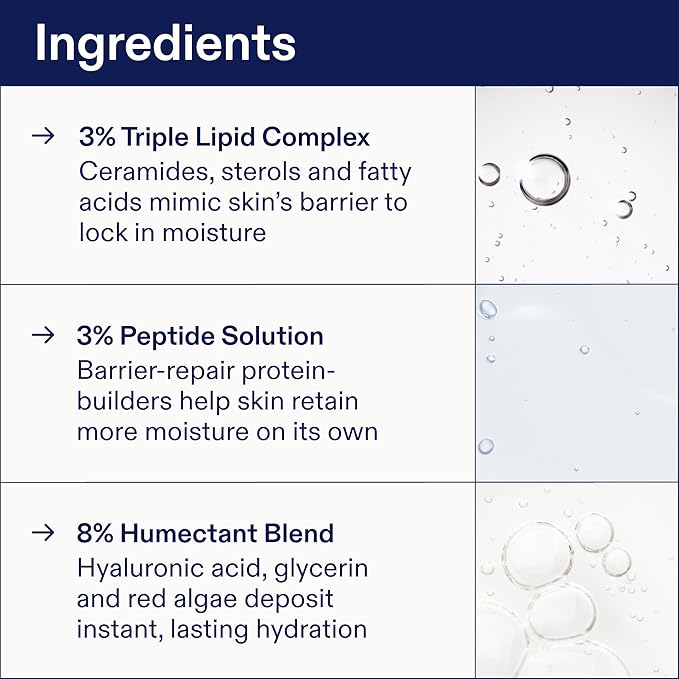 Skinfix Triple Lipid-Peptide Cream - 3.3 oz - Rich Face Moisturizer to Instantly Hydrate & Restore Dry, Sensitive Skin - Non-Comedogenic, Fragrance Free, Vegan, Cruelty Free