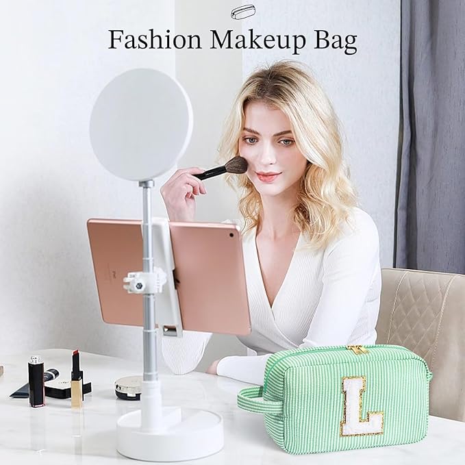 YOOLIFE Valentines Day Gifts - Valentines Day Gifts for Her, Personalized Birthday Gifts for Women Her Mom Girlfriend Wife Best Friend Teacher Sister Daughter, Monogram Initial Green Makeup Bag A