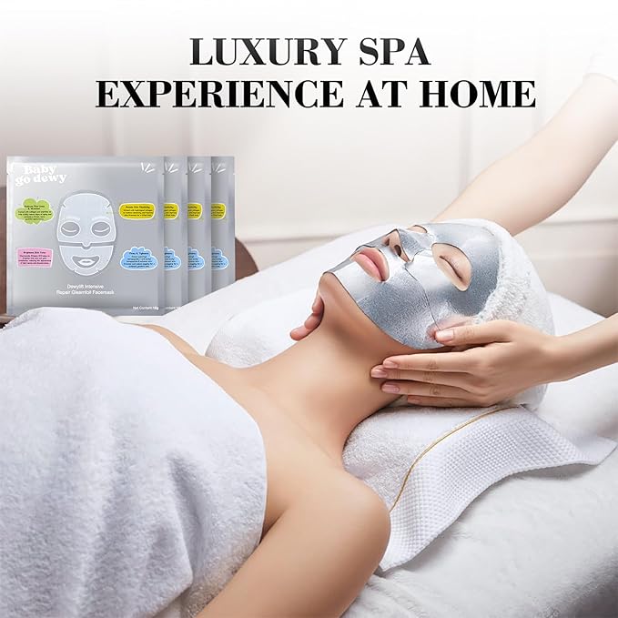 Bio-Collagen‑Peptide Face Mask Sheets – Gleam Foil Intensive Overnight Hydrate Face & Neck Masks for Moisturizing, Firming & Lifting Care – 8 Count(4 Face Masks + 4 Neck Masks)