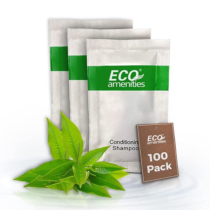 ECO Sachet Individually Wrapped Toiletries, Travel Size Bulk Shampoo and Conditioner 2in1 10ml (100 pk) Mini Hotel Toiletries Conditioning Shampoo 2in1 | Travel size Toiletries