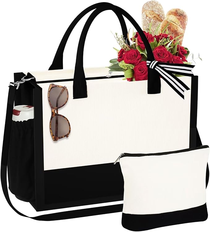 YOOLIFE Gifts for Women - Initial Tote Bag & Makeup Bag, Birthday Gifts for Women Mom Wife Teacher Friend