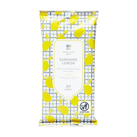 Beekman 1802 Face & Body Wipes, Sunshine Lemon Scented, 30 Count - Cleanses Dirt & Makeup, With Goat Milk, Aloe & Vitamin E - Alcohol Free, Biodegradable, Good for Sensitive Skin
