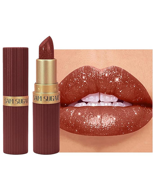 Dark Red Sparkling Glitter Lipstick, Long Lasting Shimmer Metallic Lipstick for Women Glitter Nude Waterproof Lip Gloss, Diamond Shiny Non-Stick Lipgloss Liptint Blam Lip Color labiales Makeup Gift-06