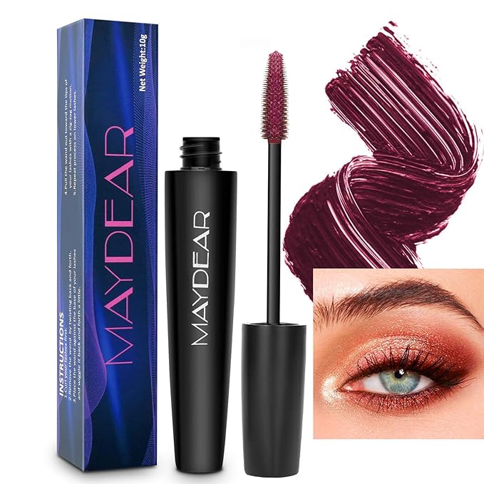 Maydear Burgundy Mascara for Eyelashes, Waterproof Colored Long Lasting Smudgeproof for Women Fast Dry Lengthening Eye Makeup Party - Dark Purple