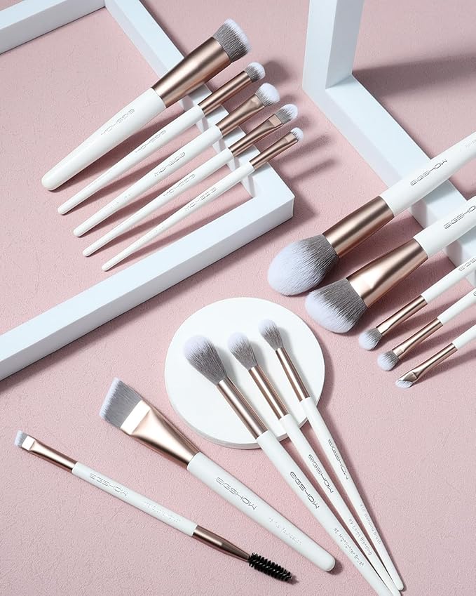 EIGSHOW Makeup Brushes Set, 15Pcs Professional Make Up Brush with Silver Ion Bristles for Foundation Powder Blush Highlighter Concealer Eyeshadow Eyeliner, Travel Gift Set (Champaign Gold)