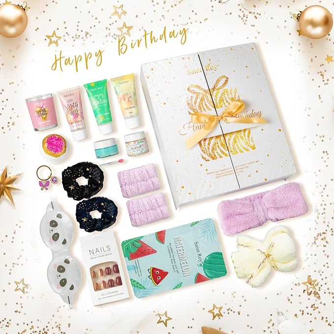 Birthday Gifts for Teens Birthday Gifts for Women Happy Birthday Surprise Box, 15pcs Luxury Spa Gifts, Gift Box for Teen Girls Unique Hand Cream, Diy Nails Set, Skin Care Gift Sets for Women, Daughter