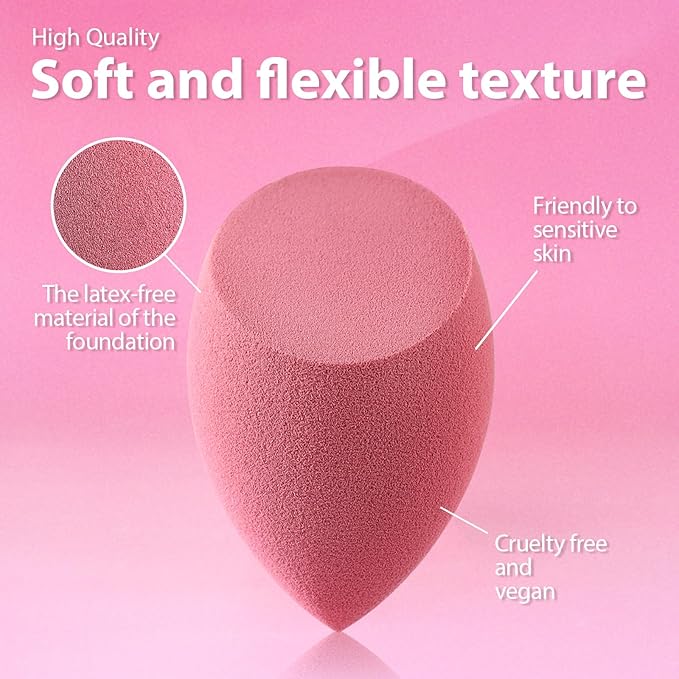 Makeup Sponge Set Foonbe Blender Sponges 7 Pcs for Liquid, Cream, and Powder, Latex Free, Multi colored Beauty Sponges with 1 Mini Sponge, Vegan & Cruelty-Free