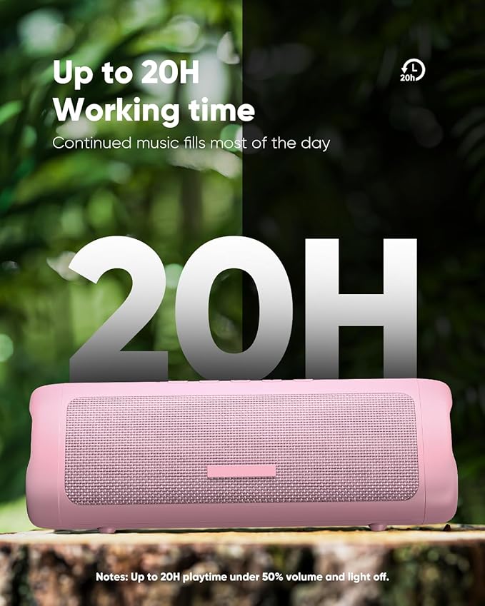 Bluetooth Speaker Stocking Stuffers for Men Women Teens Boys Girls: Portable Wireless, IPX5 Waterproof, White Elephant Gifts for Adults, Up to 20H Playtime, TWS Pair, for Home/Party/Outdoor (Pink)