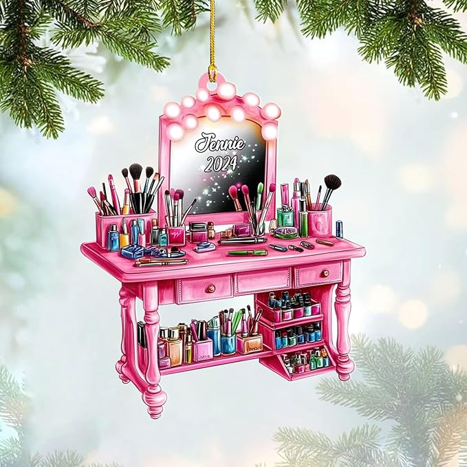 Personalized Makeup Tools Ornament – Custom Beauty Christmas Tree Decoration, Holiday Keepsake Gift for Makeup Artists, Cosmetologists, Beauty Lovers, Salon Owners, Families and Coworkers (MKH1)