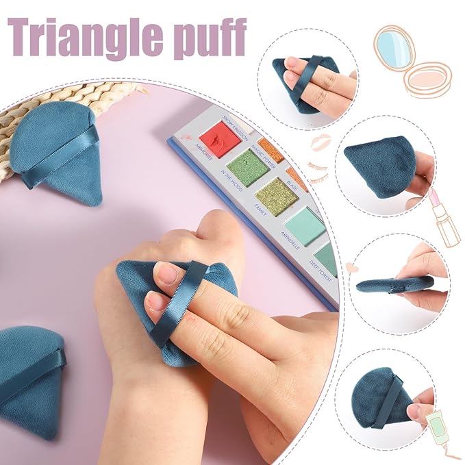 Pimoys 6 Pieces Powder Puff Face Soft Triangle Makeup Puff for Loose Powder Body Powder, Cosmetic Foundation Sponge Velour Setting Powder Puff(Peacock Blue)