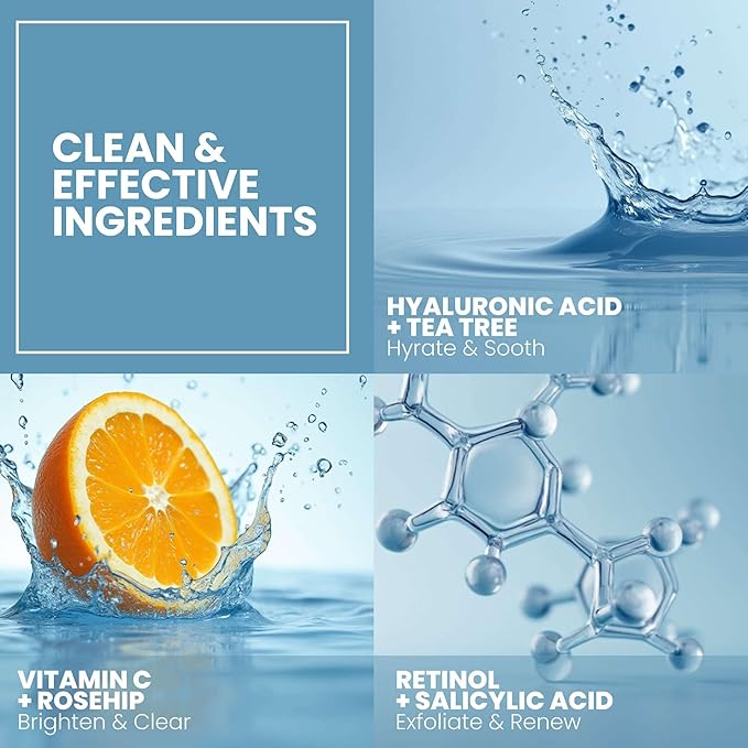 Vitamin C Serum for Face with Retinol & Salicylic Acid – Skin Clearing Acne Spot Treatment with Niacinamide, Hyaluronic Acid, MSM – Anti-Aging Facial Serum for Dark Spots and Blemishes