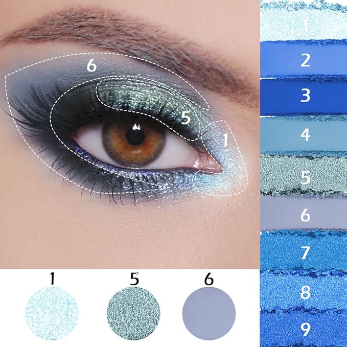9 Colors Blue Smoky Matte Shimmer Eyeshadow Palette with Mirror for Eye Makeup,High Pigmented Eye Shadow Primers Powder Palet de sombras de ojos