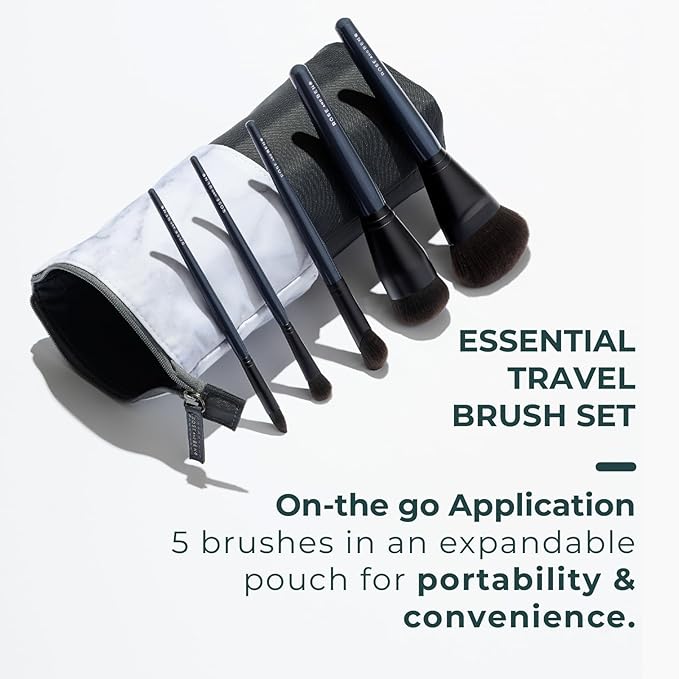 Rose and Ben Beauty Essential Travel 5 Piece Brush Set | Professional Blending Brush for Liquid & Cream Makeup | Cruelty Free