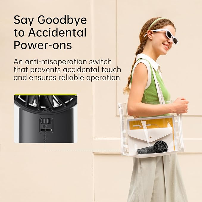 JISULIFE Handheld Portable Fan with Powerful Motor,LED Display,3600mAh Battery,5 Wind Speeds,Lanyard; Summer Essentials USB Rechargeable Hand held Fan for Travel,Beach,Makeup,Concerts-Black