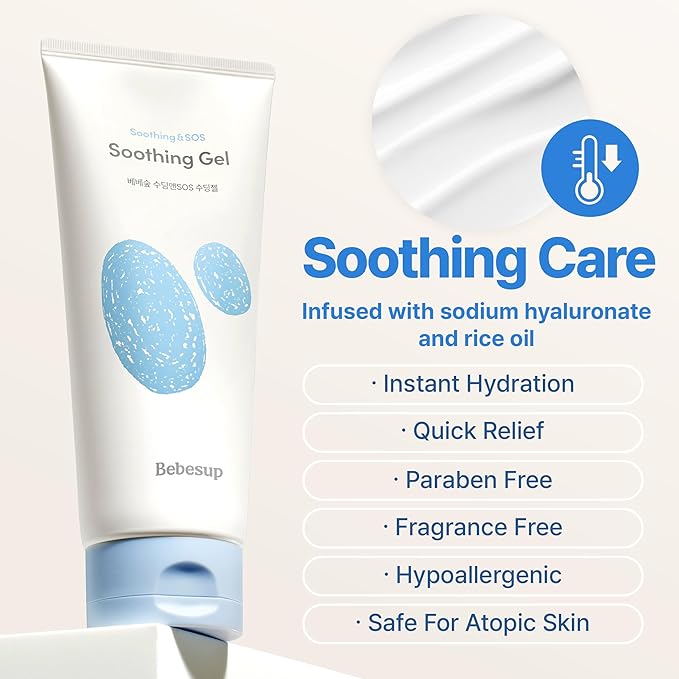 BEBESUP- Instant - Cooling Relief Baby Soothing Gel | Korean Skincare for Sensitive & Atopic Skin 3-Sec Cooling Effect Clinically Tested Hypoallergenic Dermatologist Approved 6.76 fl oz