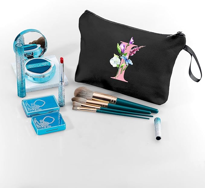 SEAMOON Bride to be Birthday Womens Unique Initial Monogram Gifts for Women Mom Personalized Travel Makeup Cosmetic Bag with Mirror Valentines Mothers Day Christmas Graduation I