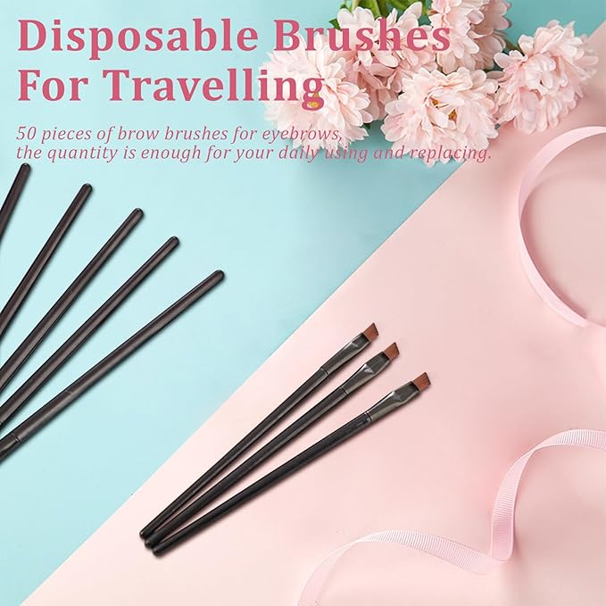 50 Pieces Disposable Eyebrow Brushes,Angled Brow Brush & Eyeshadow Brush Set,Professional Eyeliner Brush for Makeup,Tinting,Salon,Esthetician Supplies