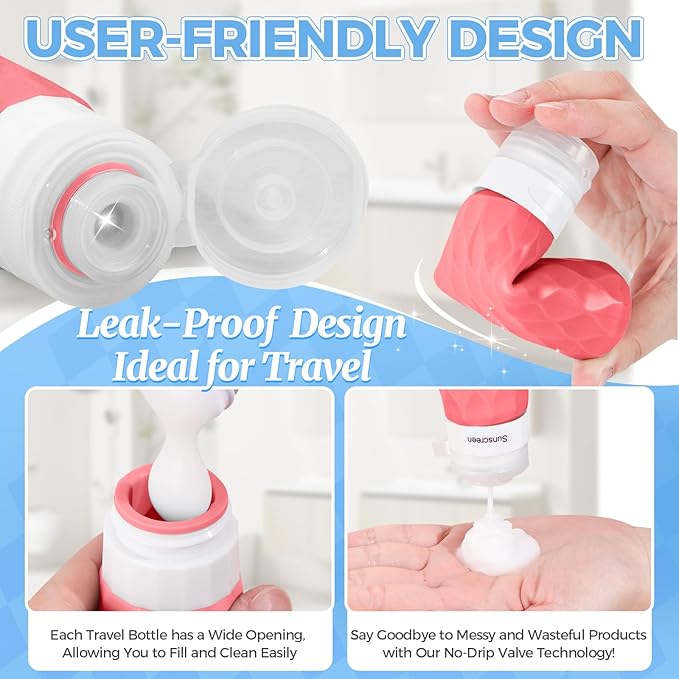 16Pack Travel Bottles for Toiletries, TSA Approved Travel Size Toiletries Containers Set, Silicone Leak Proof Refillable Bottles Elastic Sleeves Creams Jars Accessories Kit W/Clear Bag (Purplish Red)