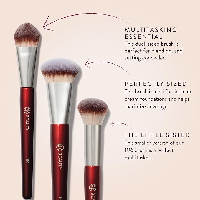BK Beauty Core Complexion Trio Makeup Brushes Set (3PC) – Foundation, Concealer, and Blending Brushes for Liquid, Cream & Powder – Vegan, Cruelty-Free, Ultra-Soft Face Makeup Brushes