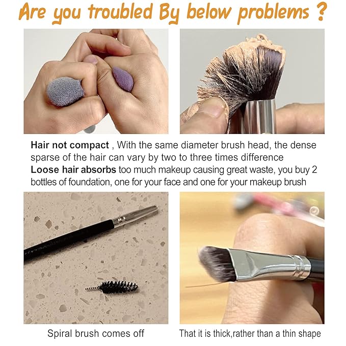 Bueart Design Essential Makeup Brushes set With Travel Retractable Powder Brush vegan Hair for Foundation concealer eyeshadow face Contour Brush (10Pcs Pearl Black)