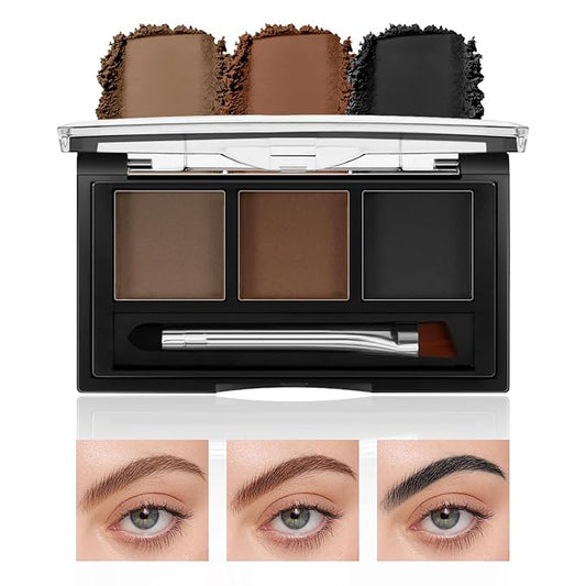 3 Colors Eyebrow Powder Set, Brow Powder Makeup Palette, Defining and Sculpting Brows, Waterproof Eye Contour Kit with Brush Applicator