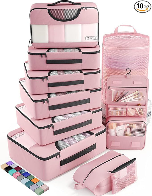 Veken 10 Set Packing Cubes for Travel Essential, Suitcase Organizer Bags in 4 Sizes, Carry-On Luggage Accessories with Large Laundry & Hanging Toiletry Bag, Must-Have for Airplane, Road Trip & Camping