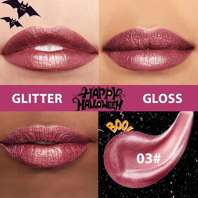 Red Purple Metallic Lipstick for Women,Glitter Sparkling Liquid Lipstick,Long Lasting Waterproof Lightweight Comfortable Non-Drying Bold Dark Lip Gloss for Gothic Stage Makeup,Vegan