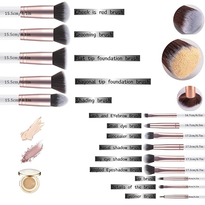 White Makeup Brushes and Makeup sponge- Wooden Handle with Soft Synthetic Bristles,for Face & Eye Makeup|Professional Makeup Brushes set for Women & Girls|19-piece set