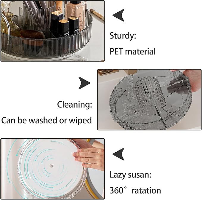 Rotating Makeup Organizer for Vanity, High-Capacity Skincare Clear Make Up Storage Perfume Organizers Cosmetic Dresser Organizer Countertop 360 Spinning (Gray, New-2 Tier)