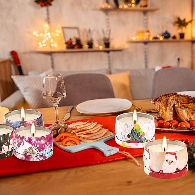 24Pack Christmas Scented Candle Tins Gift Set - Soy Wax Festive Aromatherapy Candles 2.5oz- Smokeless Long Lasting Burn time for Advent & Christmas Gifts Holiday Decor & Gifting.