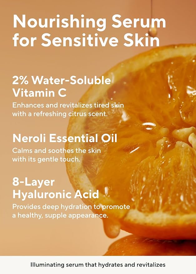 AROMATICA Glow Vita C Toning Serum Orange & Neroli - Orange Vitamin C Serum for Face with Hyaluronic Acid for Sensitive Skin (30ml/1.01 fl. oz)