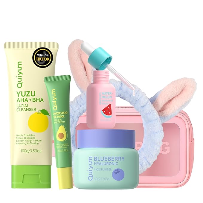 Skin Care Set, Fruit Women Beauty Gift Sets, Skin Care Kit with Cleanser, Serum, Eye Cream, Face Cream Travel Kit for Women, Gentle Skin Cleaning TSA-friendly Sizes 4pcs