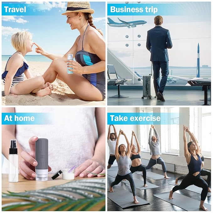 GLAMFIELDS Travel Bottles for Toiletries,TSA Approved 3.3oz Size LeakProof Silicone Toiletry Containers for Shampoo, Conditioner,Easy to Squeeze，Portable Travel Essentials for Lotion(18 Pack) Gray