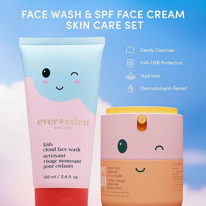 Happy Morning DUO Kids Spa Headband for Girls: Clean & Vegan Skin Care Bundle | Cloud Face Wash + SPF 20 Mineral Face Cream | Non-Toxic | Easy-to-Use Skincare