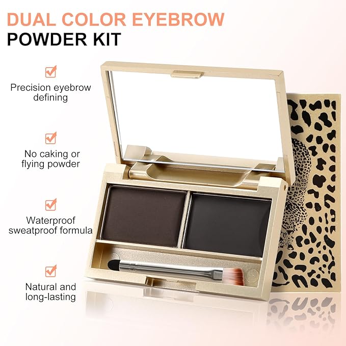 Boobeen Eyebrow Powder Kit, 2-color Waterproof Eyebrow Palette Makeup to Definer & Filler Brows, Eyebrow Color Powder Shape Natural Looking Brow - with Mirror Brush