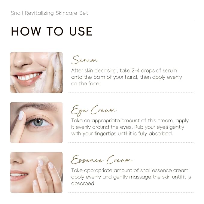 Korean Skin Care, Skin care set, Skin Care Kit Snail and Ginseng with Eye Cream, Serum, Essence Cream 3pcs for Women Teen Girls Mom Daughter Mother's Day Birthday