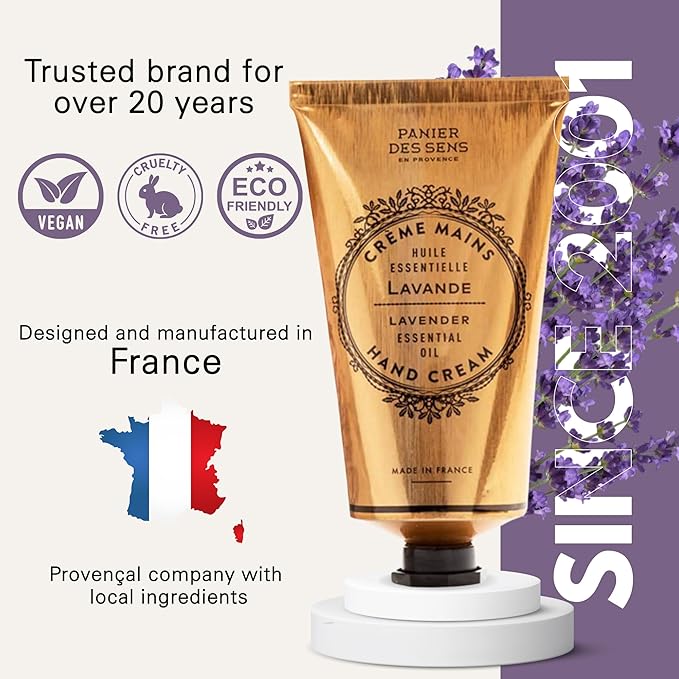 Panier des Sens - Hand Cream for Dry Cracked Hands - Lavender Hand Lotion with Shea Butter & Olive Oil - Vitamin E Skin Moisturizer with 97% Natural Ingredients - Made in France, 2.5 fl oz