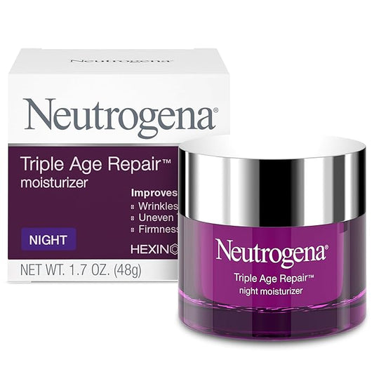 Neutrogena Triple Age Repair Night Cream, 1.7oz Jar, Anti-Aging Face Cream, Face Moisturizer For Women & Men, Hydrating Night Face Moisturizer for Even Skin Tone & Firming, Vitamin C